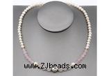 CFN100 potato white freshwater pearl & rose quartz necklace, 16 - 24 inches