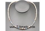 CFN102 potato white freshwater pearl & morganite necklace, 16 - 24 inches