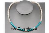 CFN105 potato white freshwater pearl & turquoise necklace, 16 - 24 inches