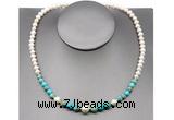 CFN106 potato white freshwater pearl & blue sea sediment jasper necklace, 16 - 24 inches