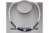 CFN109 potato white freshwater pearl & lapis lazuli necklace, 16 - 24 inches