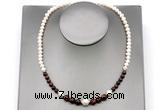 CFN117 potato white freshwater pearl & red tiger eye necklace, 16 - 24 inches