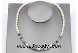CFN123 potato white freshwater pearl & black rutilated quartz necklace, 16 - 24 inches