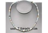 CFN199 4*6mm faceted rondelle amazonite & potato white freshwater pearl necklace