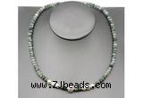 CFN206 4*6mm faceted rondelle Qinghai jade & potato white freshwater pearl necklace