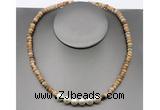 CFN209 4*6mm faceted rondelle picture jasper & potato white freshwater pearl necklace