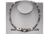 CFN213 4*6mm faceted rondelle African bloodstone & potato white freshwater pearl necklace