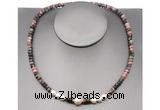 CFN216 4*6mm faceted rondelle rhodonite & potato white freshwater pearl necklace