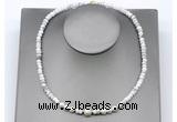 CFN227 4*6mm faceted rondelle white howlite & potato white freshwater pearl necklace