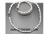 CFN27 8mm - 9mm baroque white freshwater pearl jewelry set, 16 - 54 inches