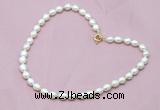 CFN302 16 - 24 inches 9mm - 10mm rice white freshwater pearl necklace