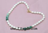 CFN309 Rice white freshwater pearl & green banded agate necklace, 16 - 24 inches