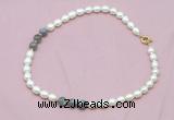CFN317 9 - 10mm rice white freshwater pearl & labradorite necklace wholesale