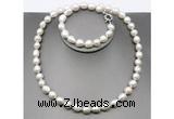 CFN32 10mm - 11mm baroque white freshwater pearl jewelry set, 16 - 54 inches