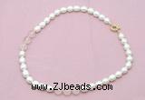 CFN322 9 - 10mm rice white freshwater pearl & rose quartz necklace wholesale