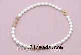 CFN336 9 - 10mm rice white freshwater pearl & moonstone necklace wholesale