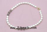 CFN343 9 - 10mm rice white freshwater pearl & grey agate necklace wholesale