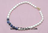 CFN420 9 - 10mm rice white freshwater pearl & sodalite necklace