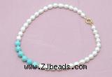 CFN422 9 - 10mm rice white freshwater pearl & blue howlite necklace wholesale