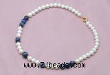 CFN508 Potato white freshwater pearl & sodalite necklace, 16 - 24 inches