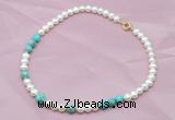 CFN509 Potato white freshwater pearl & blue sea sediment jasper necklace, 16 - 24 inches