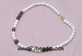 CFN516 9mm - 10mm potato white freshwater pearl & smoky quartz necklace