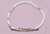 CFN518 9mm - 10mm potato white freshwater pearl & pink opal necklace