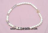 CFN531 9mm - 10mm potato white freshwater pearl & white crystal necklace