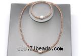 CFN602 4mm faceted round orange moonstone & potato white freshwater pearl jewelry set