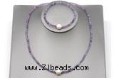 CFN606 4mm faceted round amethyst & potato white freshwater pearl jewelry set