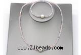 CFN608 4mm faceted round morganite & potato white freshwater pearl jewelry set