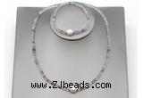CFN609 4mm faceted round fluorite & potato white freshwater pearl jewelry set