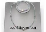 CFN609 4mm faceted round fluorite & potato white freshwater pearl jewelry set