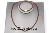 CFN612 4mm faceted round orange garnet & potato white freshwater pearl jewelry set