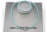 CFN615 4mm faceted round amazonite & potato white freshwater pearl jewelry set