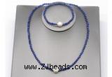 CFN618 4mm faceted round lapis lazuli & potato white freshwater pearl jewelry set