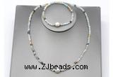 CFN620 4mm faceted round amazonite & potato white freshwater pearl jewelry set