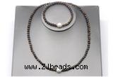 CFN630 4mm faceted round bronzite & potato white freshwater pearl jewelry set