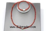 CFN632 4mm faceted round red agate & potato white freshwater pearl jewelry set