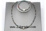 CFN635 4mm faceted round Indian agate & potato white freshwater pearl jewelry set