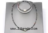 CFN636 4mm faceted round African bloodstone & potato white freshwater pearl jewelry set