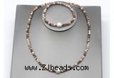 CFN639 4mm faceted round brown zebra jasper & potato white freshwater pearl jewelry set