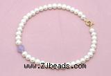 CFN701 9mm - 10mm potato white freshwater pearl & lavender amethyst necklace