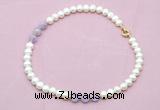 CFN702 9mm - 10mm potato white freshwater pearl & lavender amethyst necklace