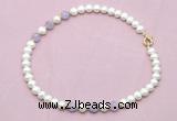 CFN703 9mm - 10mm potato white freshwater pearl & lavender amethyst necklace