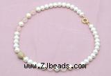 CFN711 9mm - 10mm potato white freshwater pearl & rose quartz necklace