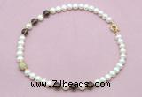 CFN714 9mm - 10mm potato white freshwater pearl & smoky quartz necklace