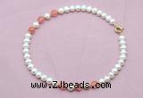 CFN715 9mm - 10mm potato white freshwater pearl & cherry quartz necklace