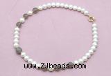 CFN727 9mm - 10mm potato white freshwater pearl & grey agate necklace