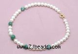 CFN732 9mm - 10mm potato white freshwater pearl & green banded agate necklace